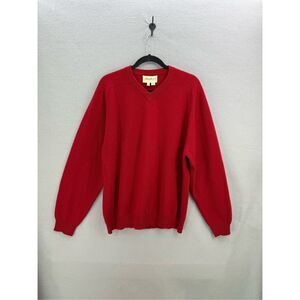 Eddie Bauer Mens Red Long Sleeve Cashmere Pullover V-Neck Knit Sweater Large